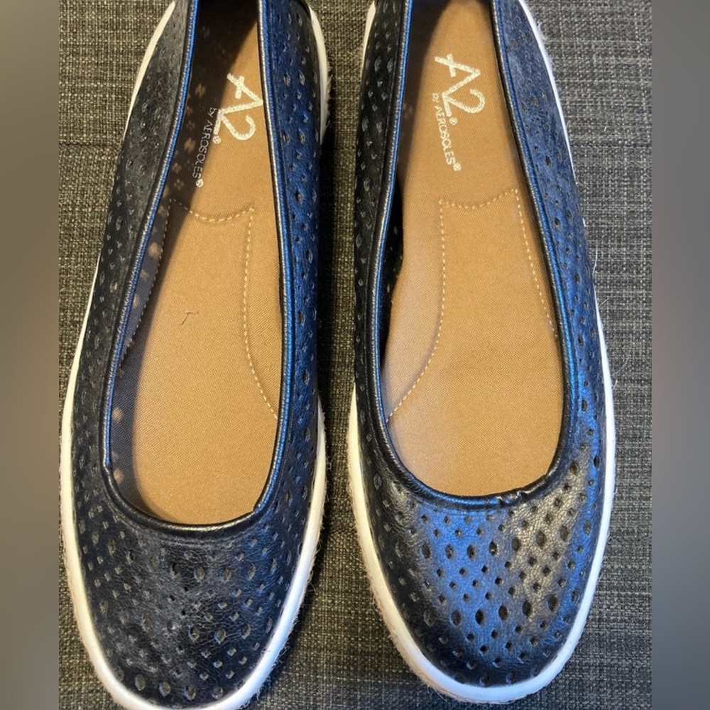 A2 By Aerosoles Women's Perforated Leather Black Flats